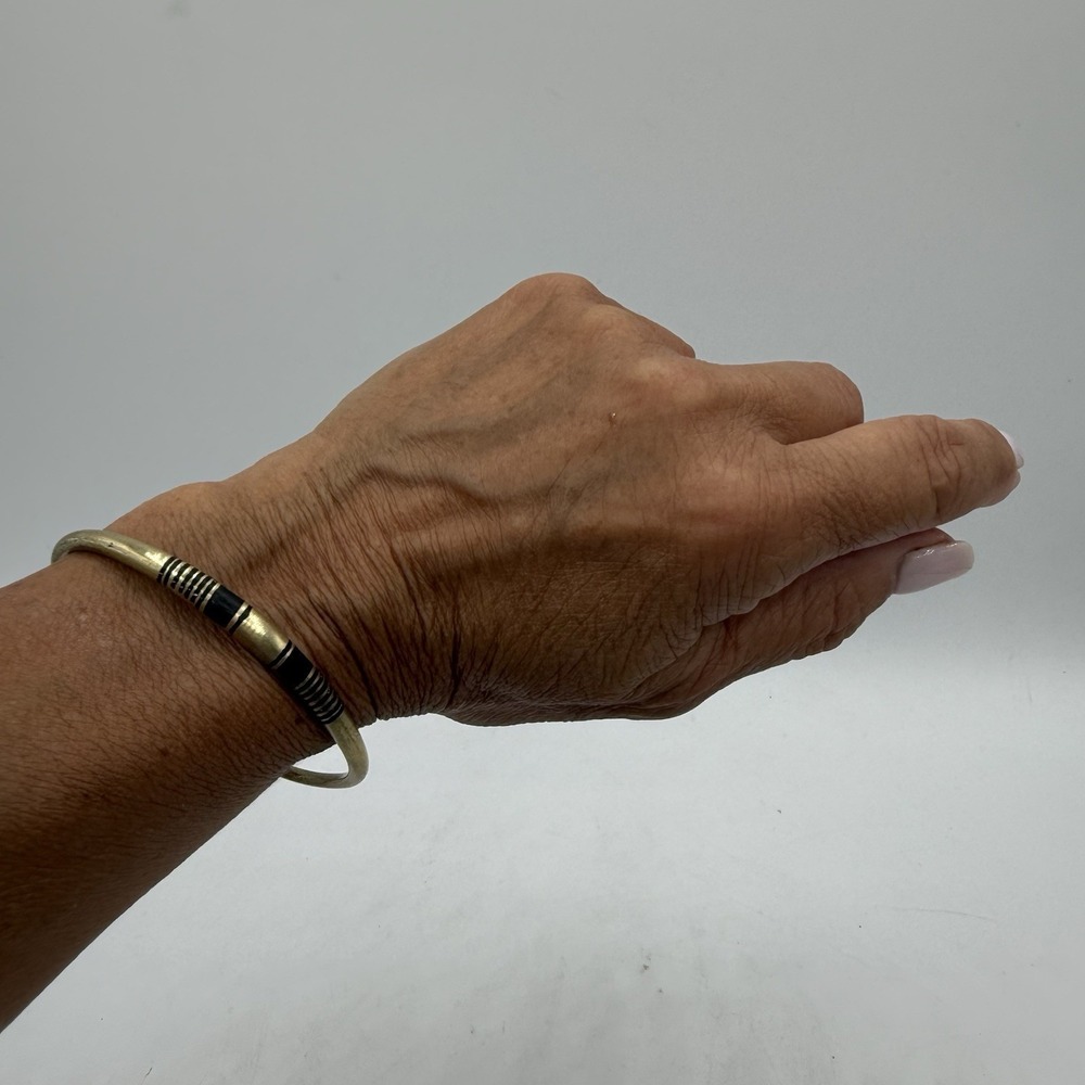 Tuareg Double Bar‎ Multiple Stripe Inlay Brass Bracelet - Picture 3 of 6